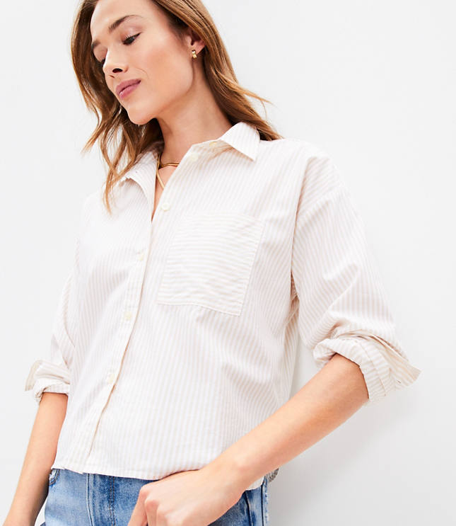 Striped Poplin Oversized Pocket Shirt