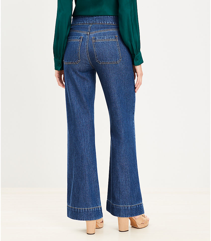 Patch Pocket High Rise Wide Leg Jeans in Dark Wash