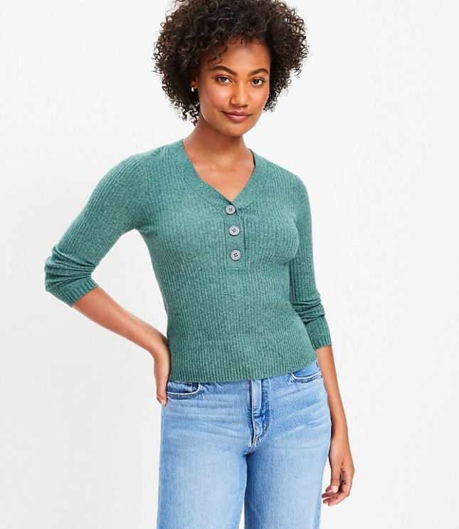Marled Ribbed Henley Sweater