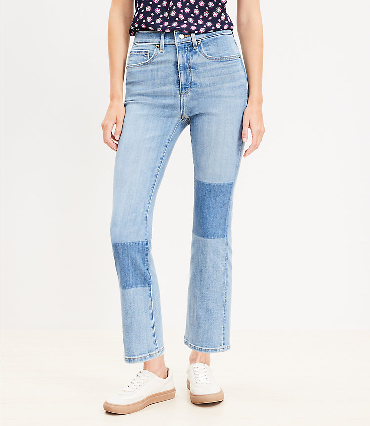 High Rise Kick Crop Jeans in Destructed Mid Stone Wash image number 0