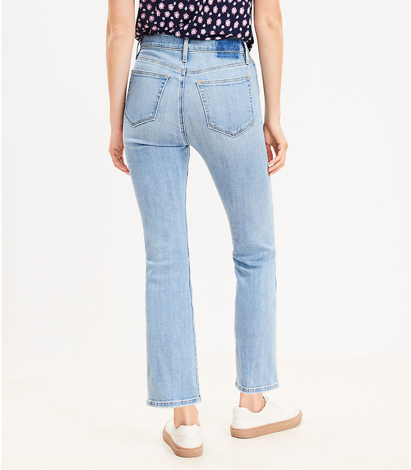 High Rise Kick Crop Jeans in Destructed Mid Stone Wash