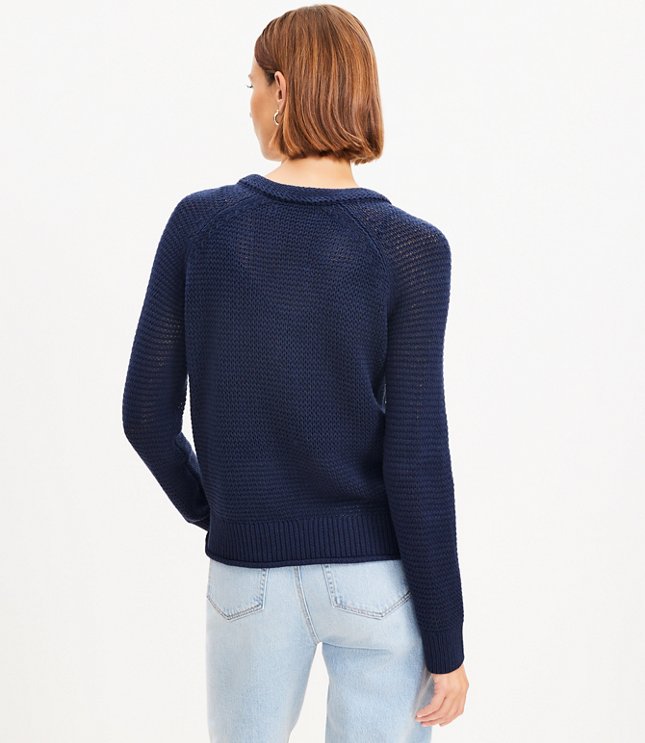 Open Stitch Split Neck Sweater