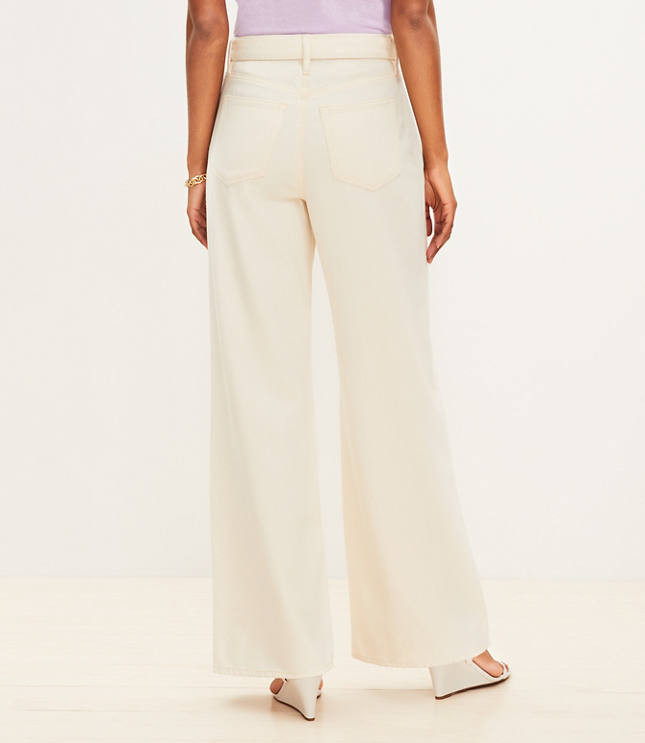 High Rise Palazzo Jeans in Ecru