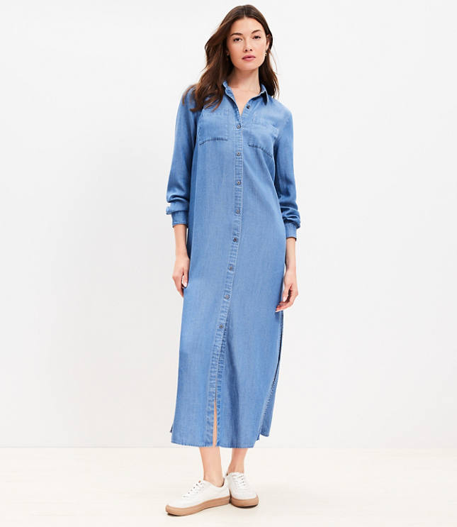 Chambray Midi Pocket Shirtdress