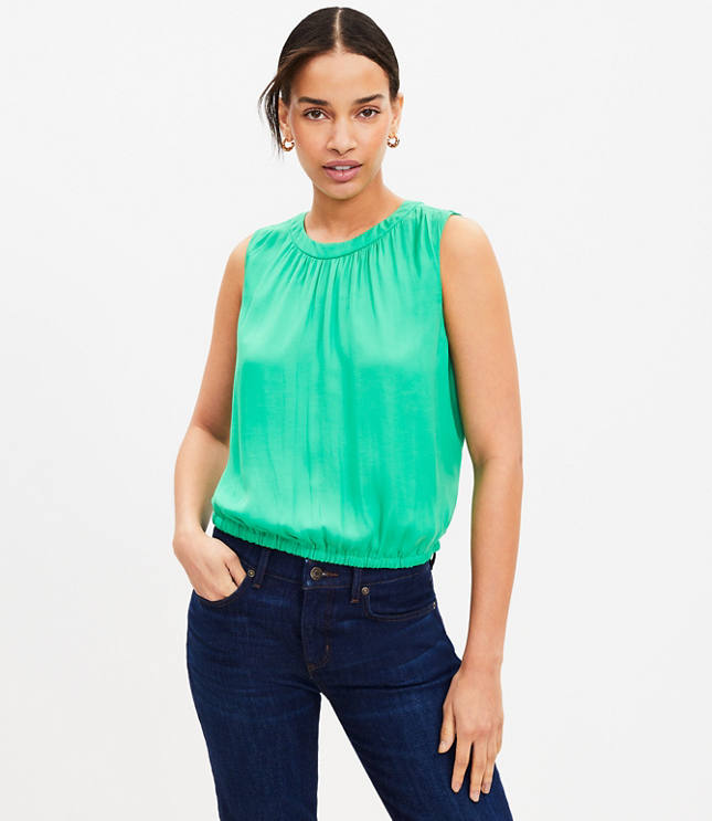 Petite Smocked Cropped Top With Thin Tie Straps