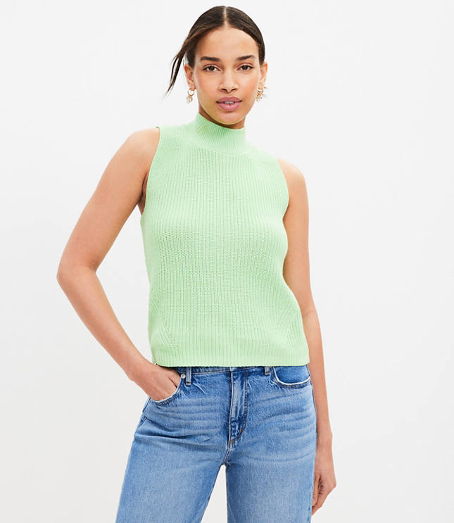 Ribbed Mock Neck Sleeveless Sweater