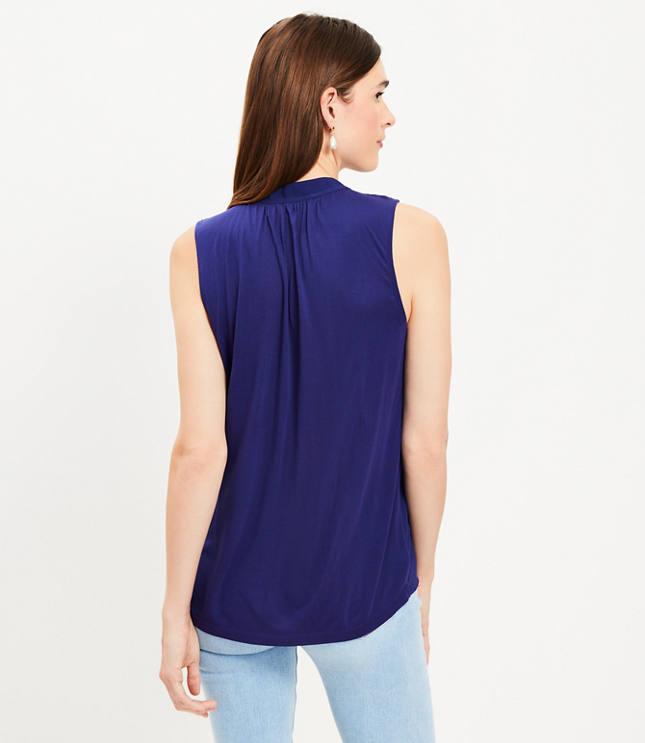 Shirred Tie Neck Mixed Media Shell