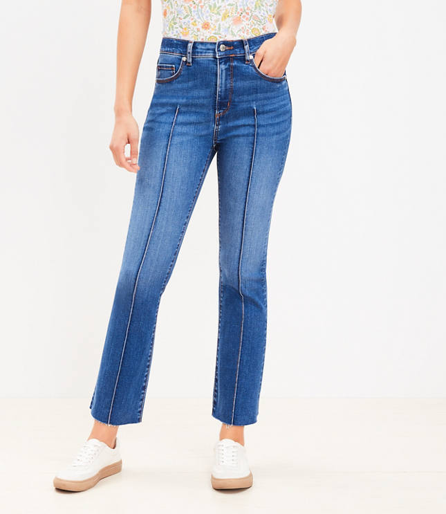 Step Hem High Rise Kick Crop Jeans in Classic Mid Wash - Classic Mid Wash