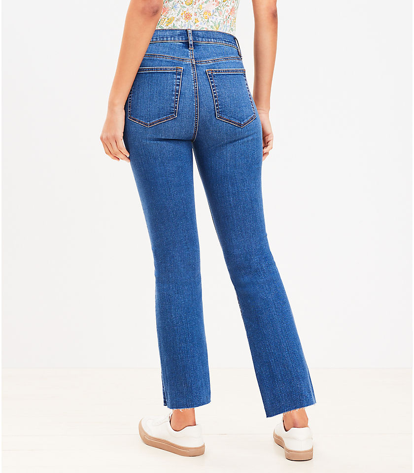 Pintucked High Rise Kick Crop Jeans in Bright Mid Indigo Wash