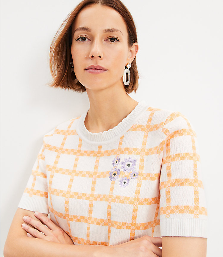 Floral Embroidered Gingham Sweater Tee image number 1
