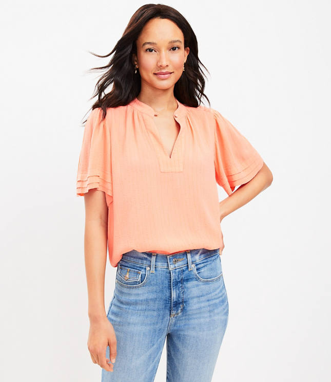 Striped Pleated Cuff Top