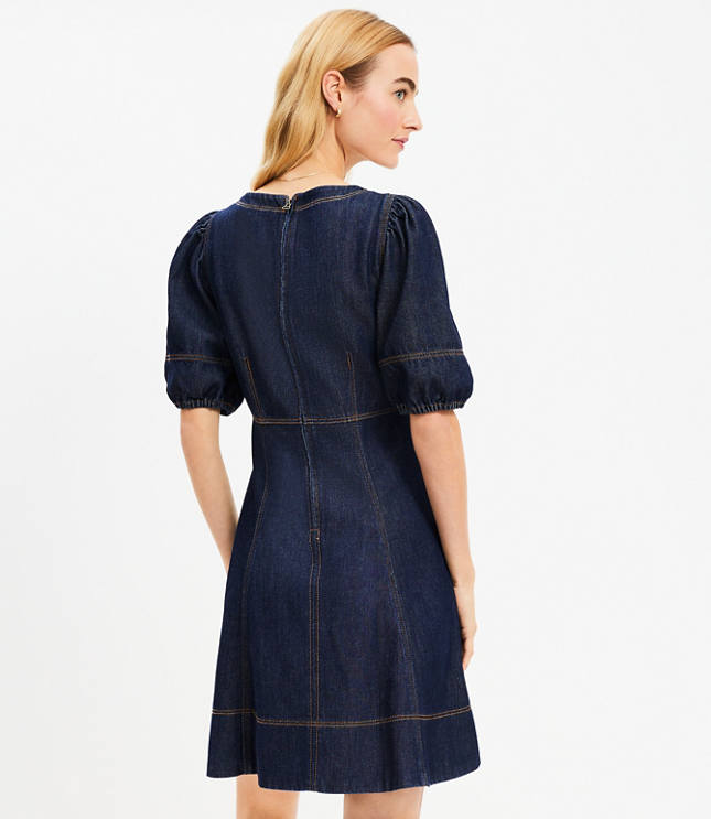 Denim Puff Sleeve Swing Dress