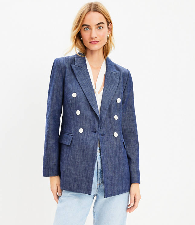 Faux Denim Double Breasted Blazer