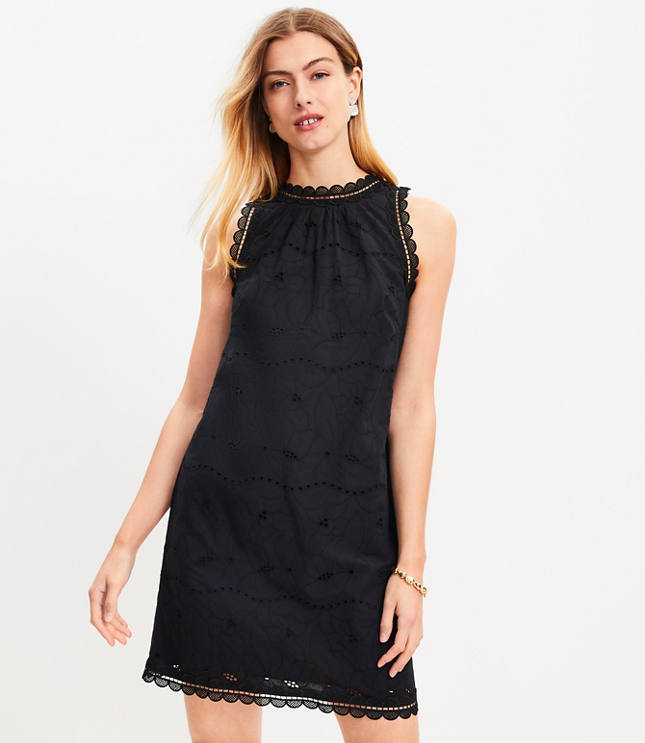 New Ann Taylor LOFT Fit Flare Black Lace Cut Out Back 3/4 Sleeve Mini Dress  2