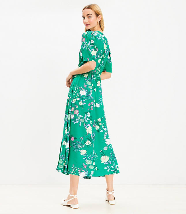 Floral Pleated Sleeve Wrap Dress