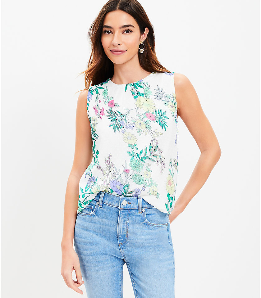 Floral Clip Shirred Neck Shell