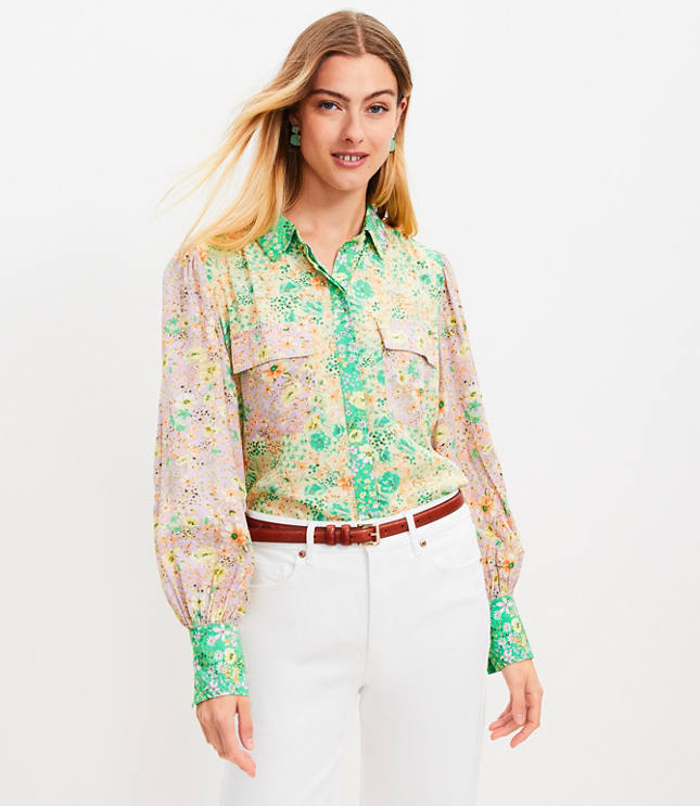 Shimmer Floral Pleated Blouse