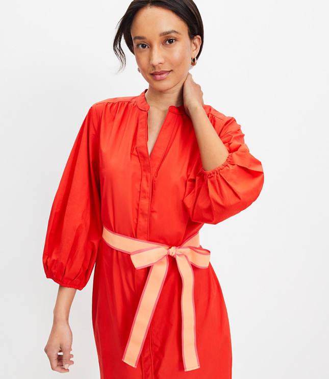 Poplin Belted Midi Dress