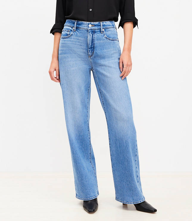 Curvy High Rise Wide Leg Jeans Bright Mid Indigo Wash