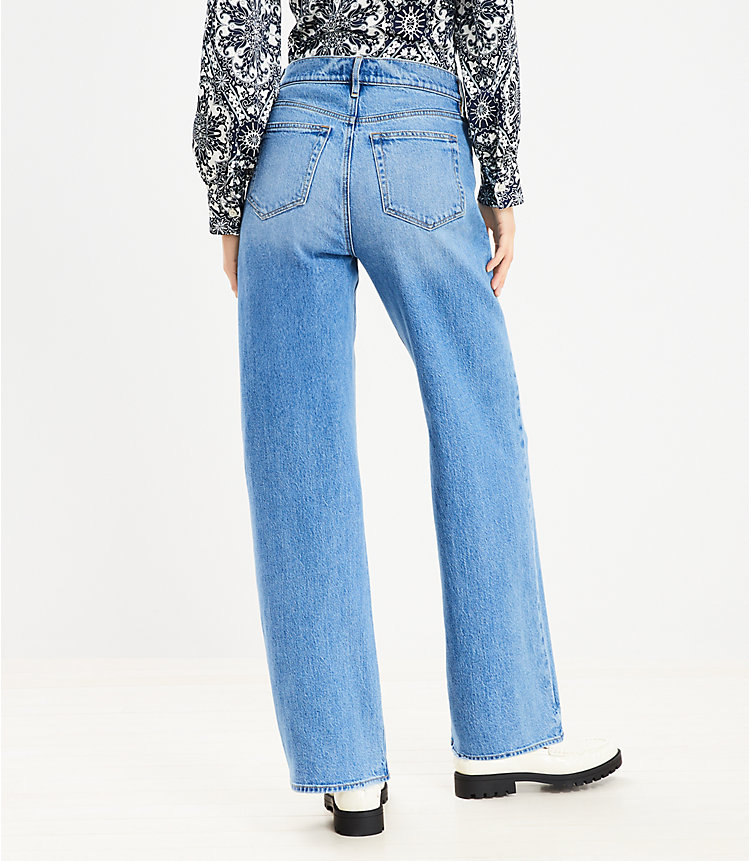 Curvy High Rise Wide Leg Jeans in Bright Mid Indigo Wash image number null