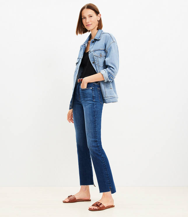 Step Hem High Rise Kick Crop Jeans in Classic Mid Wash