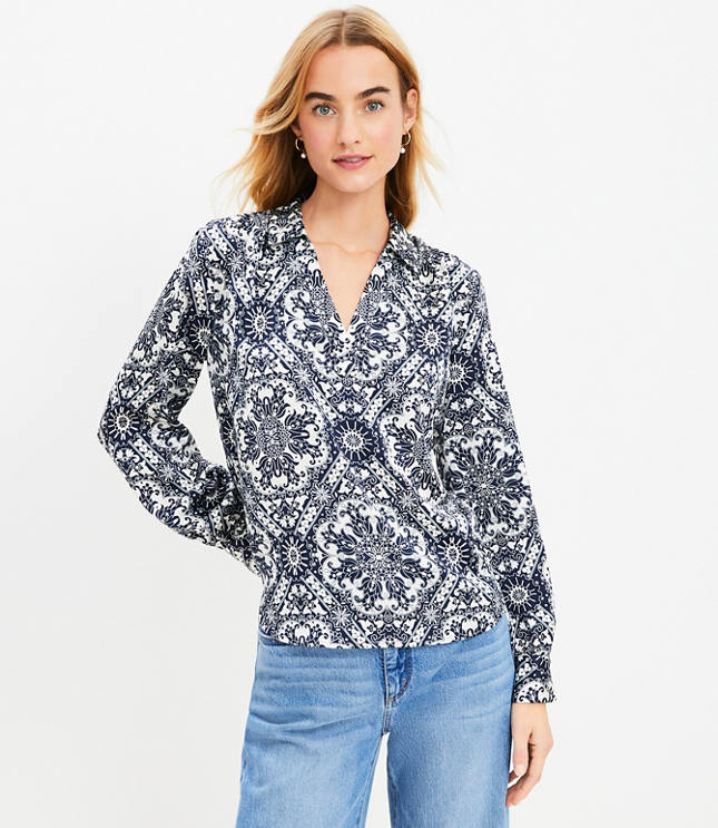 Paisley Bell Sleeve Blouse - Black