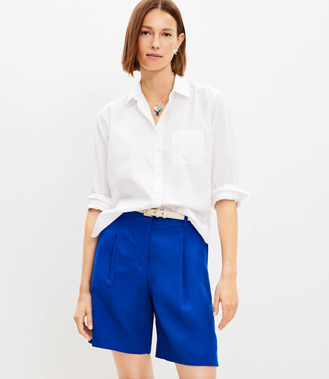 Belted Pleated Shorts in Floral Twill