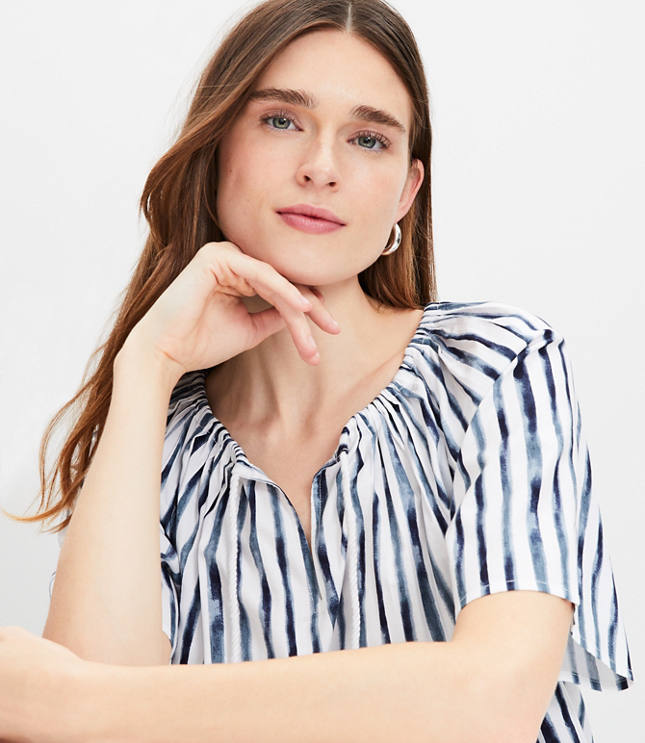 Striped Tie Front Linen Blend Shirt