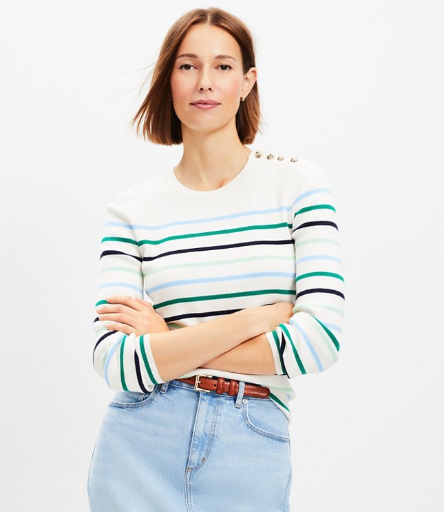 Stripe Draped Sleeve Sweater