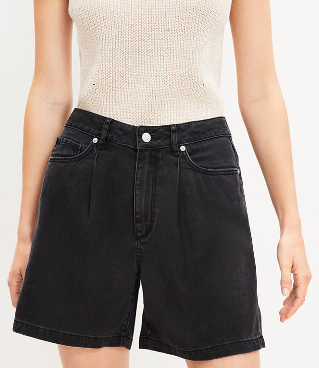 A-Line Denim Shorts in Washed Black