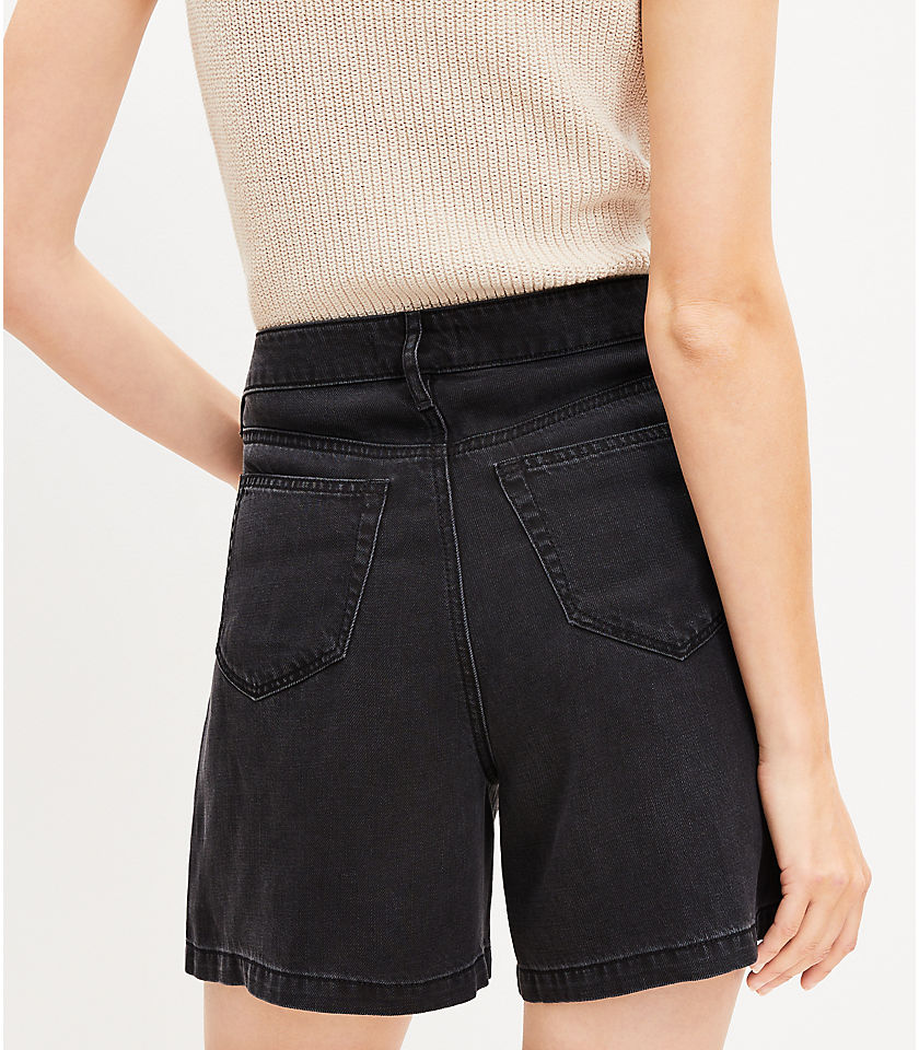 A-Line Denim Shorts in Washed Black