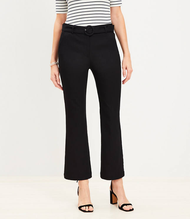 Petite Black Cotton Denim Belted Crop Trousers