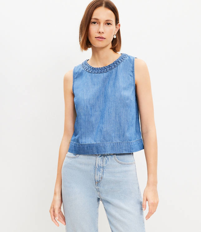 Chambray Braided Neck Shell