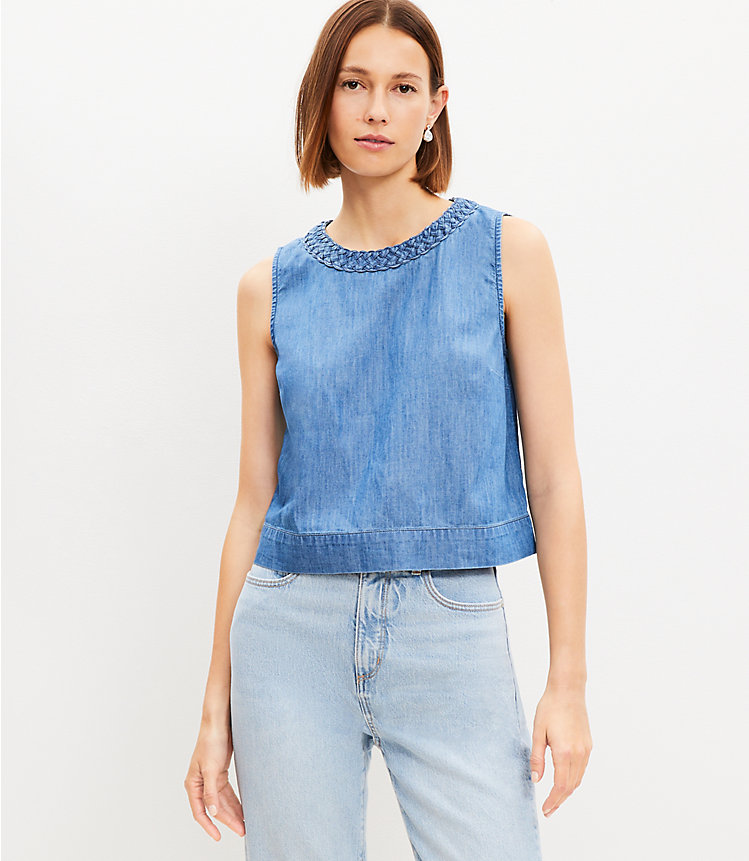 Chambray Braided Neck Shell image number 0