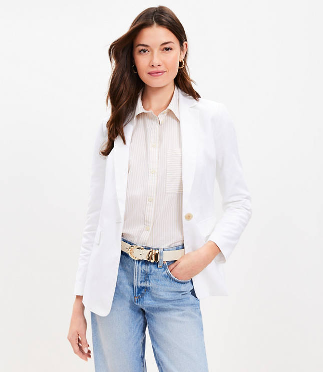 Petite Striped Linen Blend Modern Blazer - White