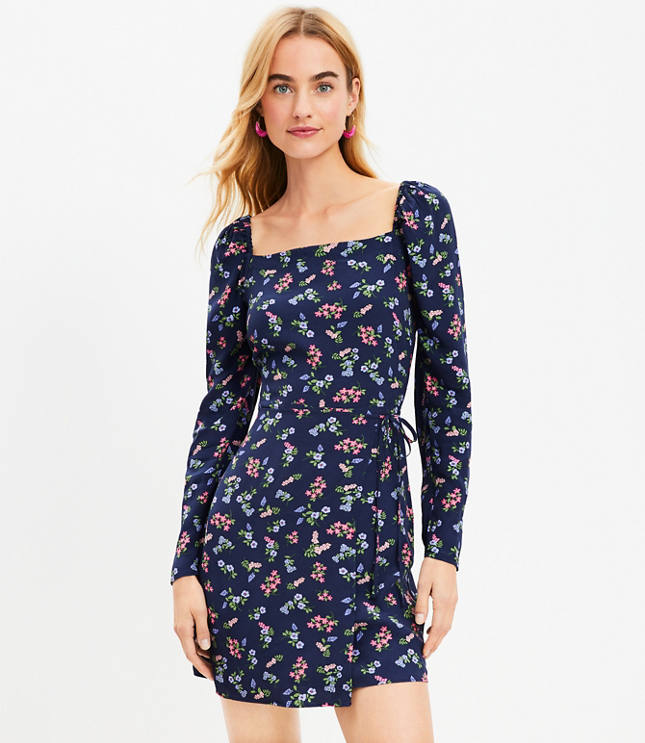 Petite Square Neck Wrap Dress