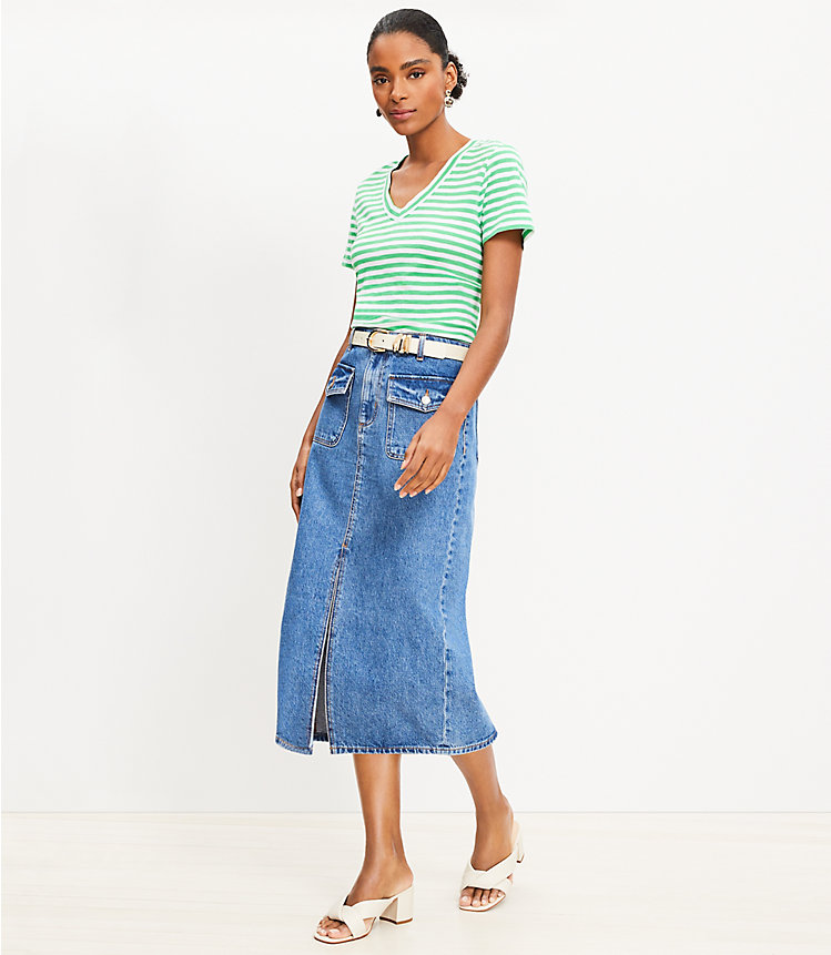 Patch Pocket Denim Midi Skirt in Classic Mid Wash image number 0