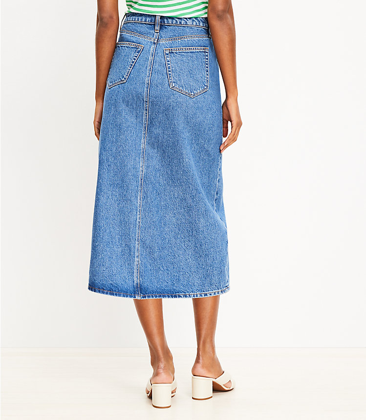 Patch Pocket Denim Midi Skirt in Classic Mid Wash image number 2
