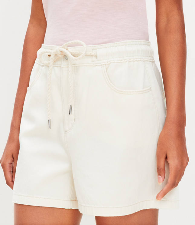 High Rise Drawstring Denim Shorts in Ecru