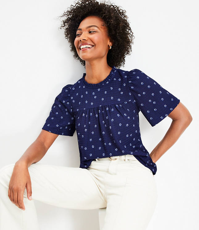 Bloom Textured Ruffle Neck Flutter Sleeve Top