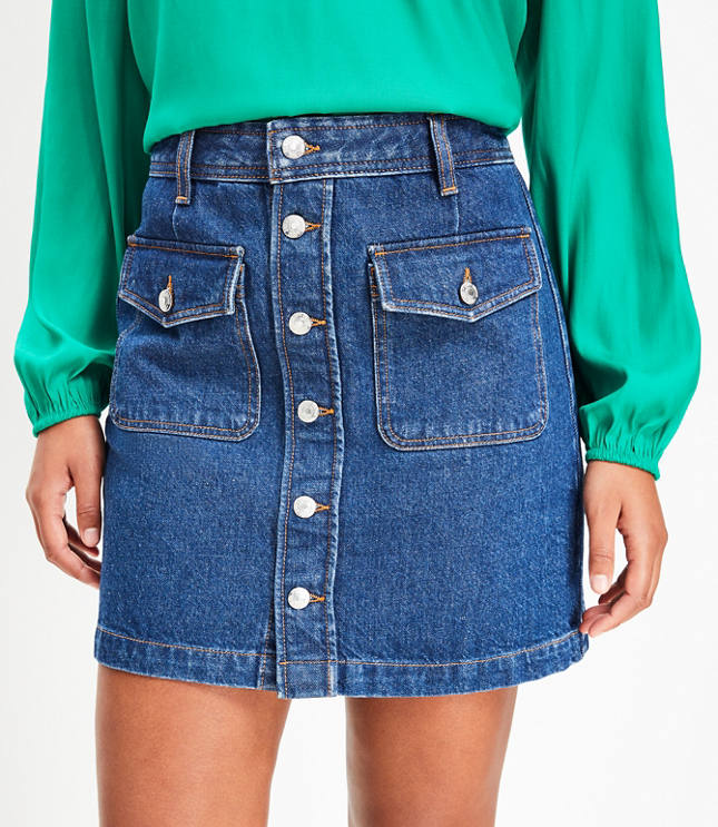 Petite Patch Pocket Denim Skirt in Dark Indigo Wash