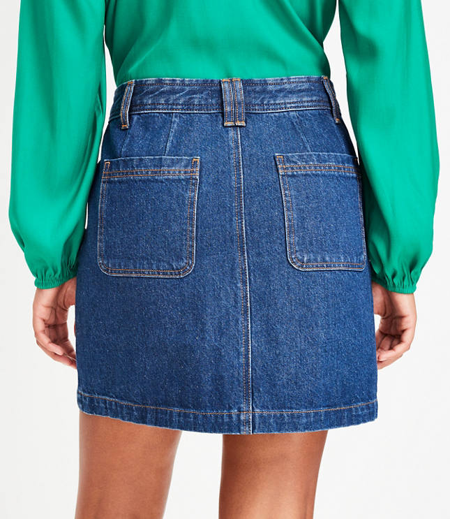 Petite Patch Pocket Denim Skirt in Dark Indigo Wash