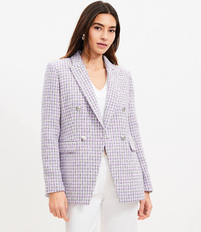 Petite Tweed Double Breasted Blazer