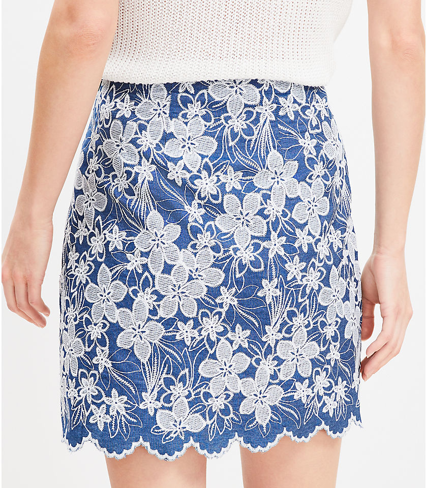 Embroidered Scalloped Shift Skirt