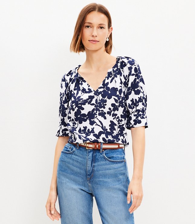 Loft Forget Me Not Pleated V-Neck Blouse