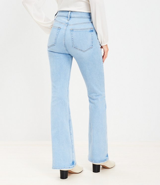 Curvy Let Down Hem High Rise Slim Flare Jeans in Bright Mid Indigo Wash image number null