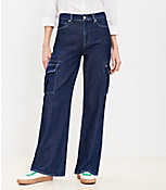 Petite High Rise Wide Leg Cargo Jeans in Dark Wash carousel Product Image 1