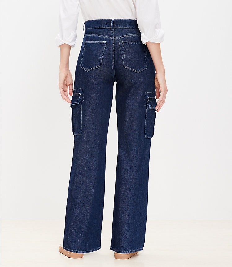 Petite High Rise Wide Leg Cargo Jeans in Dark Wash image number 2