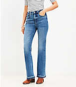 Petite Let Down Hem High Rise Slim Flare Jeans in Bright Mid Indigo Wash carousel Product Image 1