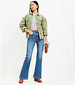 Petite Let Down Hem High Rise Slim Flare Jeans in Bright Mid Indigo Wash carousel Product Image 2